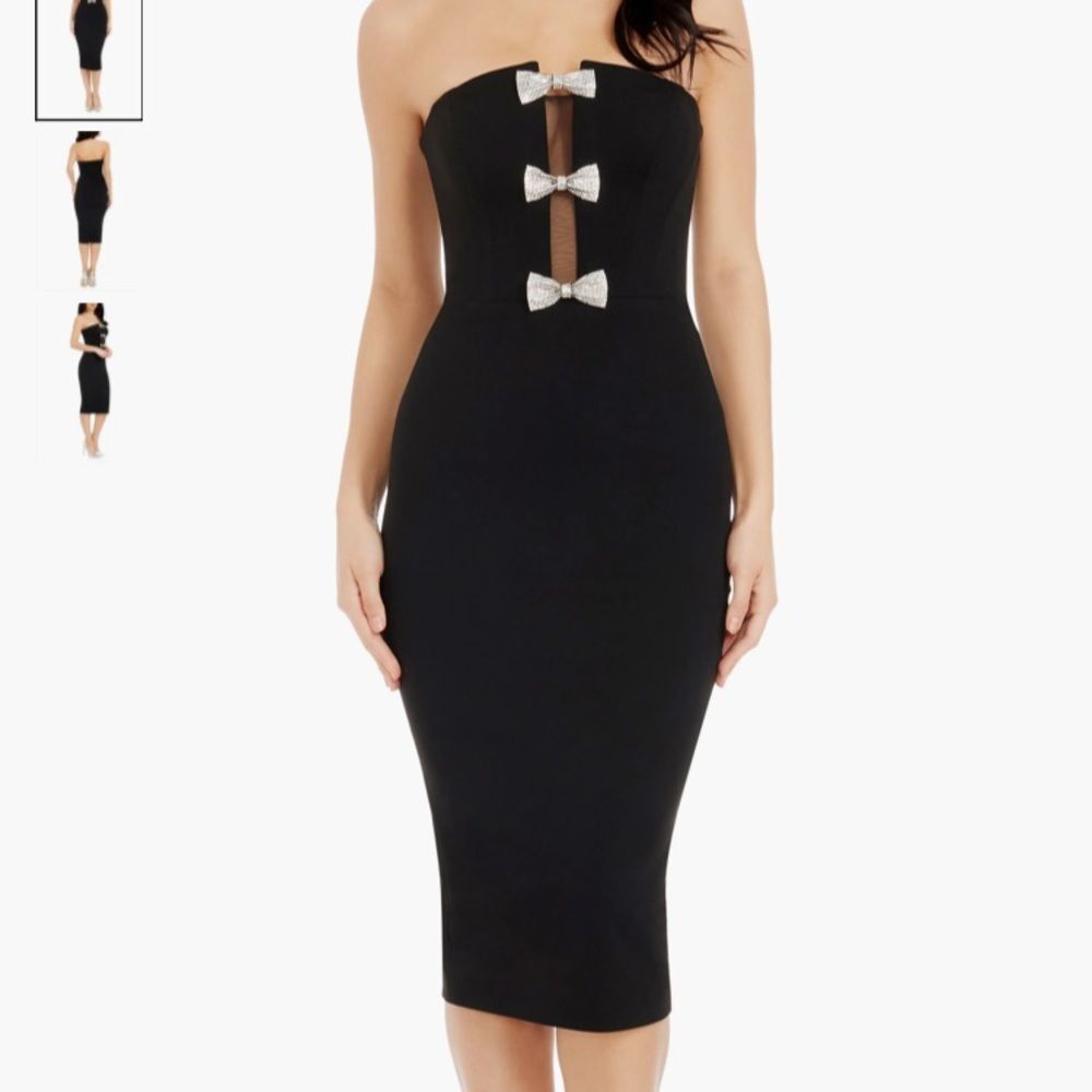 Dress The Population LARGE Erica Sequin Bow Strapless Cocktail Sheath Dress